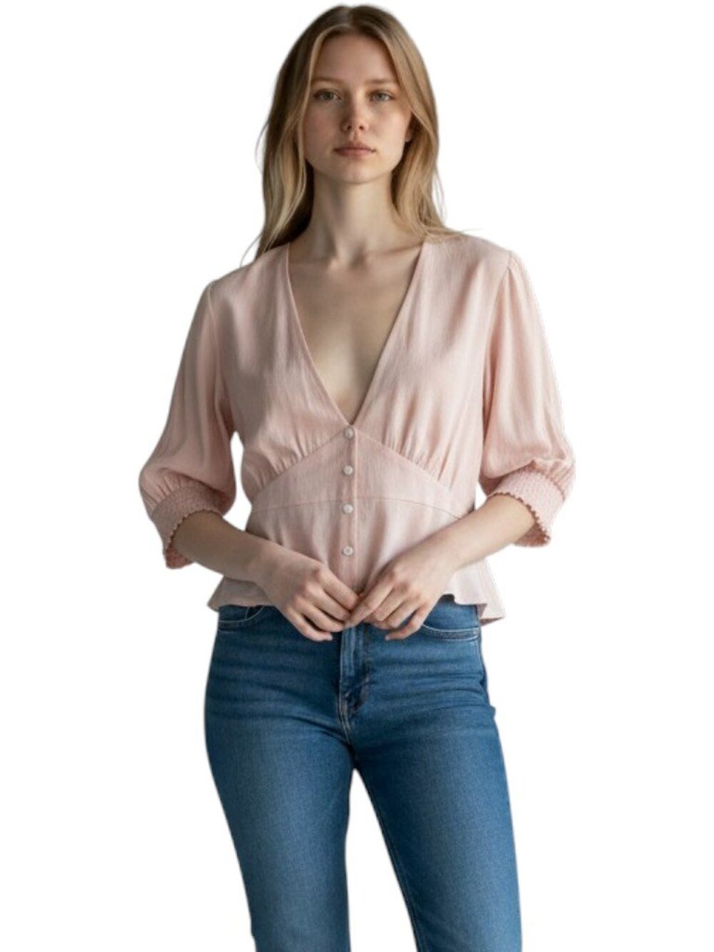 NWT The Hanger Blush Pink Peplum Puff Sleeve V Neck Feminine Party Occasion Sz S